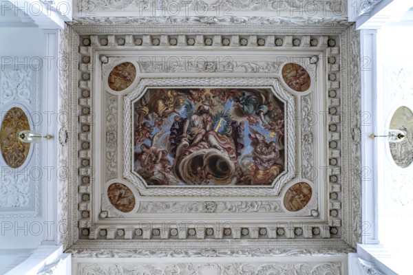 Ceiling painting in the interior of the castle church at Friedenstein Castle in Gotha, Thuringia, Germany