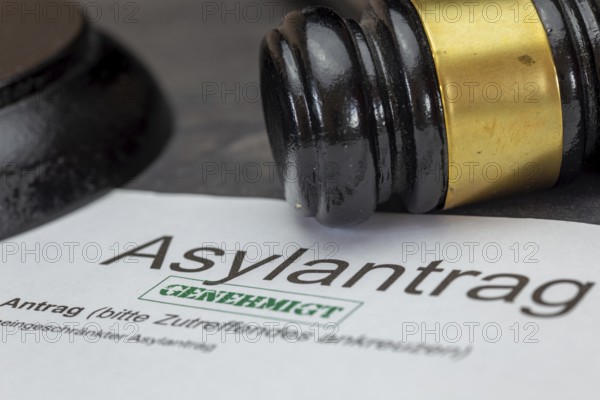 Symbolic asylum application and judge's gavel