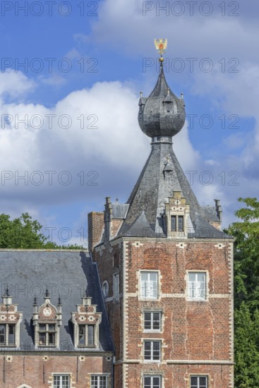 Arenberg Castle, 16th century Flemish Renaissance château showing onion dome with Reichsadler, Imperial Eagle in Heverlee, Flemish Brabant, Belgium