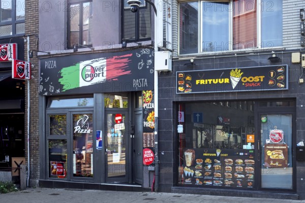 Snackbars, snack bars in the Overpoortstraat, Overpoort street, nightlife district for students in the city Ghent, East Flanders, Belgium