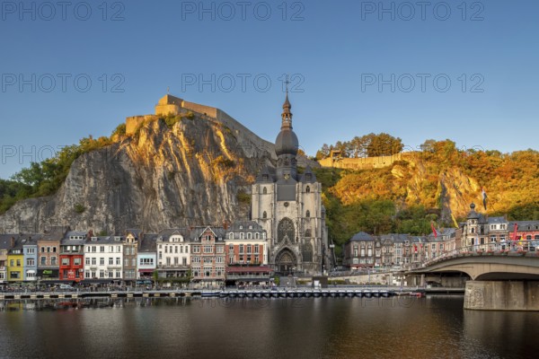 Citadel and 13th-century Gothic Collegiate Church of Notre Dame de Dinant in the city along the river Meuse, province of Namur, Wallonia, Belgium