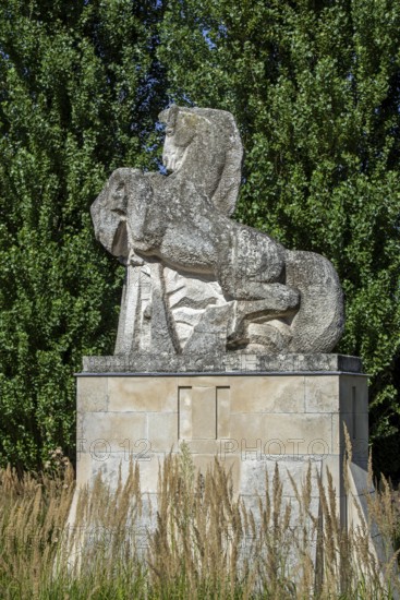 Statue of the Ros Beiaard by sculptor Marc De Bruyn, folkloristic horse in the city Dendermonde, East Flanders, Belgium