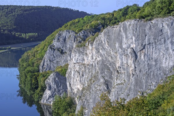Freyr, biggest and most prominent limestone rock climbing crag in Belgium along the Meuse River at Hastière near Dinant in the province of Namur