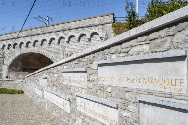 Bridge at Our Lady of Beauraing, Notre-Dame de Beauraing sanctuary, place of pilgrimage and Marian shrine at Beauraing, province of Namur, Belgium