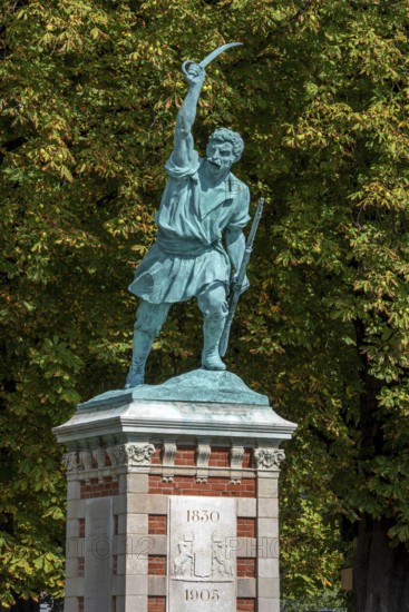 Bronze statue De Groene Jef by Jef Lambeaux for the 75th anniversary of Belgian independence in the city Tienen, Tirlemont, Flemish Brabant, Belgium
