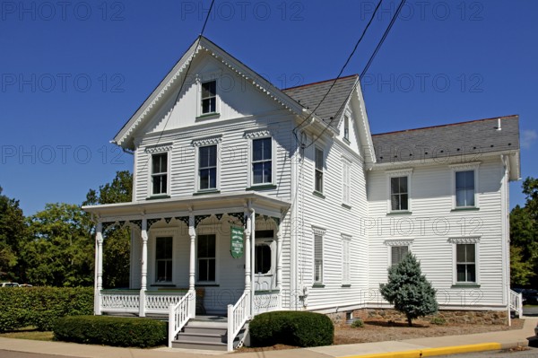 Wooden house with varanda, Belvidere, town in Warren County, New Jersey, USA