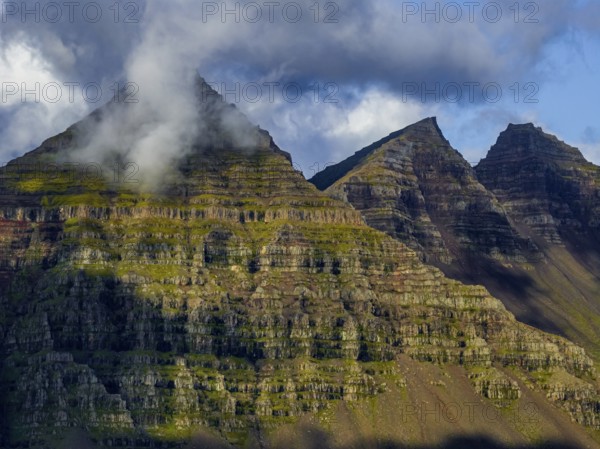 Mountains, Morning light, Coast, Summer, Aerial view, Berufjördur, Teigarhorn, East Fjords, Iceland
