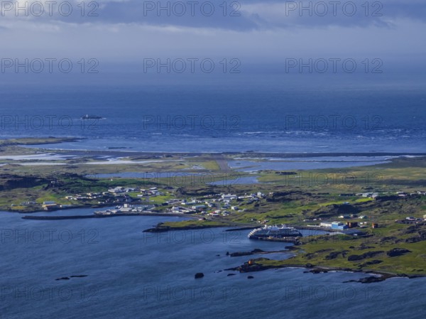 Fjord, coast, summer, aerial view, place, sea, cruise ship, mass tourism, Djupivogur, Berufjördur, East Fjords, Iceland
