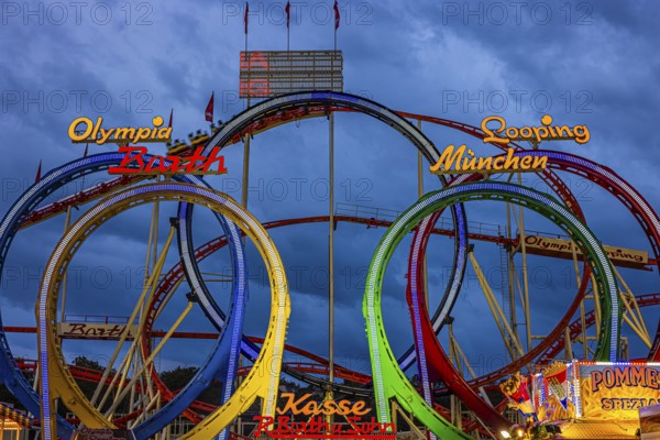 Oktoberfest attraction Olympia Fünfer Looping, Festwiese, Theresienwiese, Oktoberfest, Munich, Upper Bavaria, Bavaria, Germany