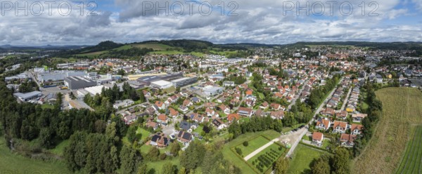 Aerial view, panorama of the town of Stockach, Hegau, district of Constance, Baden-Württemberg, Germany