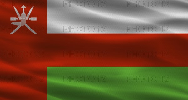 Oman flag with fabric texture. Realistic flag of Oman waving
