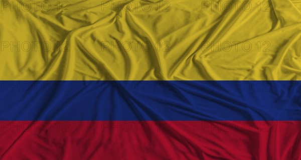 Colombia flag with fabric texture background. National flag of Colombia with cloth texture