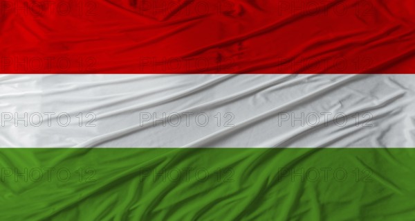 Close up of Hungary flag waving. Flag of Hungary with cloth texture