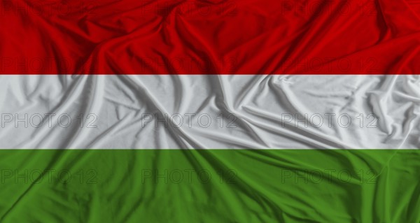 Hungary flag with fabric texture background. National flag of Hungary with cloth texture