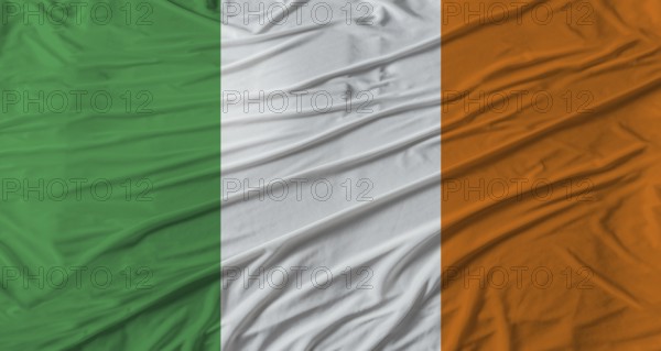 Close up of Ireland flag waving. Flag of Ireland with cloth texture
