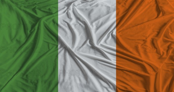 Ireland flag with fabric texture background. National flag of Ireland with cloth texture