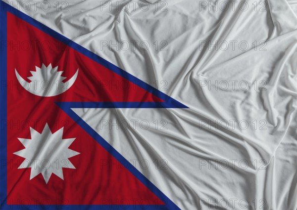 Nepal flag with fabric texture background. National flag of Nepal with cloth texture
