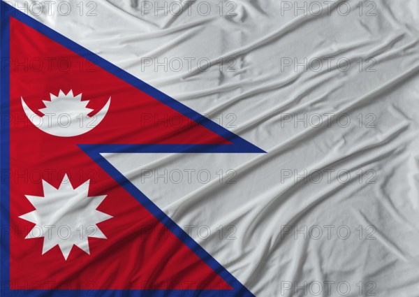Close up of Nepal flag waving. Flag of Nepal with cloth texture