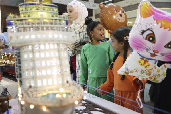 Syrian artisans display handmade artistic pieces to visitors at the Damascus International Fair. The exhibition features traditional crafts and creative works produced by local craftsmen as part of Syria's cultural and economic revival after years of conflict, Damascus, Damascus, Syria