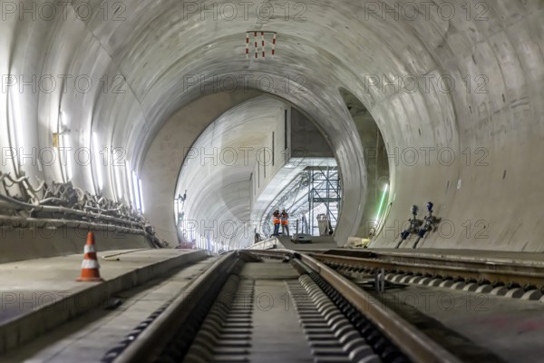 Entrance to the new airport railway station between the airport and the exhibition centre. In future, trains will enter the new station 27 metres below the surface. It is scheduled to go online at the end of 2026. Stuttgart, Baden-Württemberg, Germany
