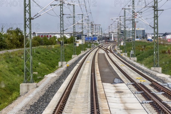 Track system of the new railway line between Wendlingen and the new airport station. The section of the Stuttgart-Ulm high-speed line is scheduled to go online at the end of 2026. The high-speed railway line is a central component of the Stuttgart 21 rail project. Stuttgart, Baden-Württemberg, Germany