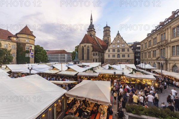 Stuttgart wine village, wine festival on Schillerplatz and Marktplatz in the centre of the state capital. Stuttgart, Baden-Württemberg, Germany