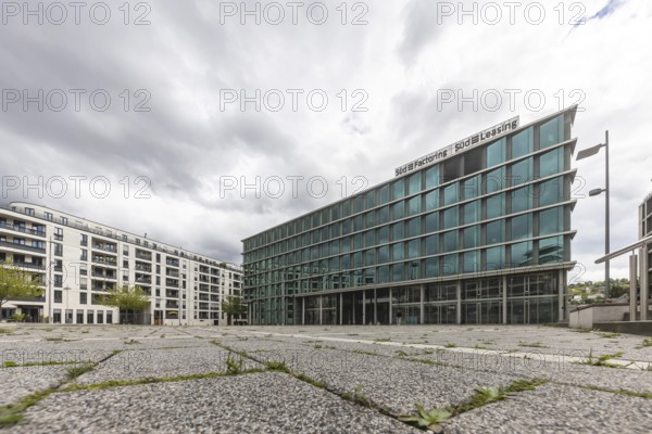 Pariser Platz. Modern architecture in the European quarter. The square heats up very much in summer and is a problem area in the urban climate. Stuttgart, Baden-Württemberg, Germany