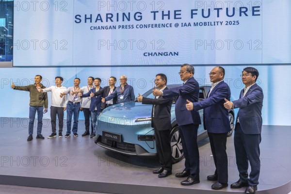 Exhibition stand of the Chinese manufacturer Changan. Model compact SUV Deepal S05. IAA MOBILITY in Munich. The motor show presents itself as a holistic mobility trade fair. Cars continue to take centre stage, however, and Chinese manufacturers are gaining ground. Munich, Bavaria, Germany