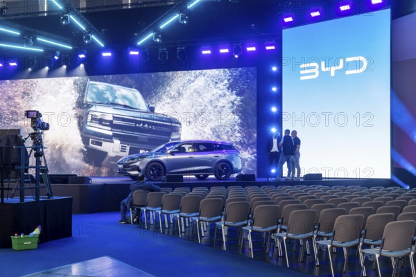New presentation of the Chinese manufacturer BYD. IAA MOBILITY in Munich. The motor show presents itself as a holistic mobility trade fair. Cars continue to take centre stage, however, and Chinese manufacturers are gaining ground. Munich, Bavaria, Germany