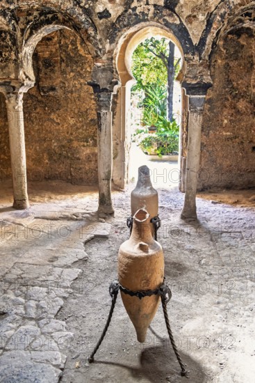 Old Amphora in the old Arab Baths in Palma a old Muslim building in the old town, Palma de Mallorca, Mallorca, Spain