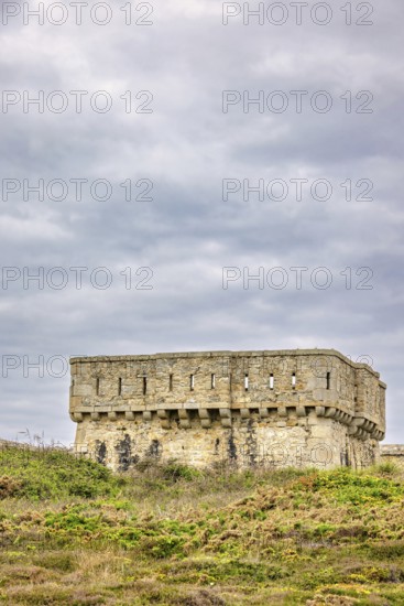 Old fort tower at Pointe du Toulinguet on the french coast on a moor, Camaret-sur-Mer, Crozon Peninsula, Bretagne, France