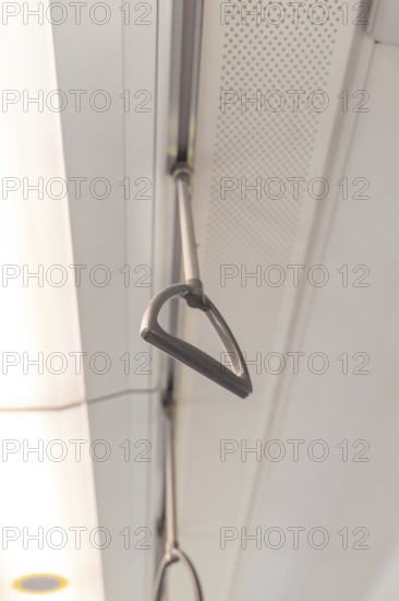 Close-up of the grab rails on the ceiling of a train, battery Electric train with green electricity, Siemens Mireo Plus B, Freudenstadt, Germany