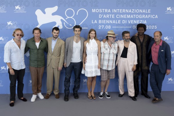 Venice, Italy - 3 September 2025: Louis Cancelmi, Vito Schnabel, Benjamin Clementine, Louise Kugelberg, Julian Schnabel, Oscar Isaac, Duke Nicholson, Francesco Melzi d'Eril, Olmo Schnabel during the Photo Call of - In the Hand of Dante - during the 82nd Venice International Film Festival