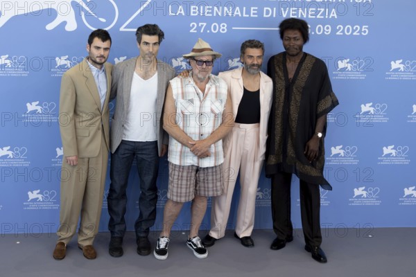 Venice, Italy - 3 September 2025: Benjamin Clémentine, Louis Cancelmi, Julian Schnabel, Oscar Isaac, Duke Nicholson during the Photo Call of - In the Hand of Dante - during the 82nd Venice International Film Festival