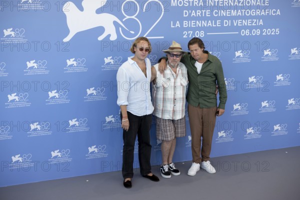 Venice, Italy - 3 September 2025: Olmo Schnabel, Julian Schnabel, Vito Schnabel during the Photo Call of - In the Hand of Dante - during the 82nd Venice International Film Festival