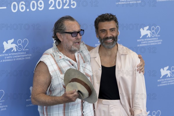 Venice, Italy - 3 September 2025: Julian Schnabel and Oscar Isaac during the Photo Call of - In the Hand of Dante - during the 82nd Venice International Film Festival