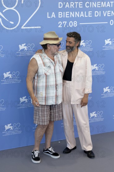 Venice, Italy - 3 September 2025: Julian Schnabel and Oscar Isaac during the Photo Call of - In the Hand of Dante - during the 82nd Venice International Film Festival