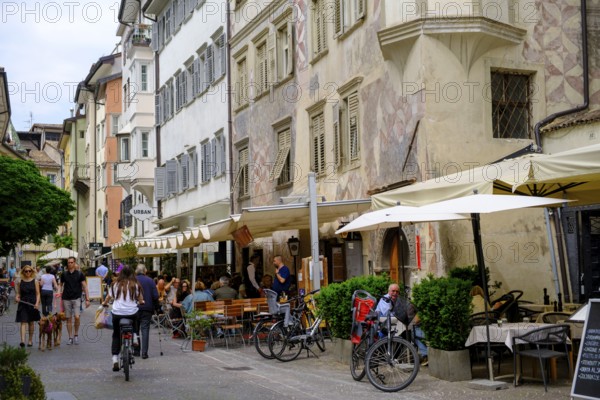Street restaurants, Silbergasse, Bolzano, South Tyrol, Italy