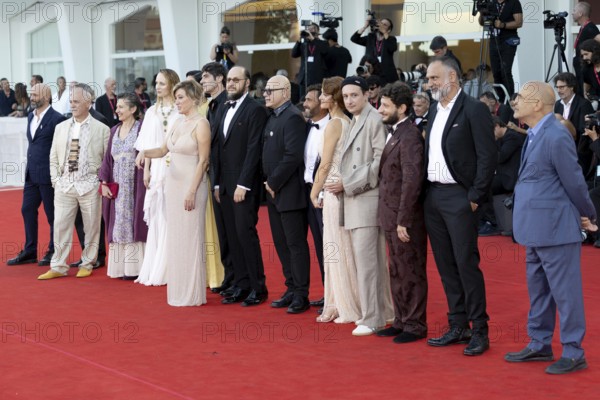 Venice, Italy - 3 September 2025: Mimmo Borrelli, Vincenzo Nemolato, Edoardo Sorgente, Gaja Masciale, a güst, Vincenzo Pirrotta, Fausto Russo Alesi, Valeria Bruni Tedeschi, Pietro Marcello, Noémie Merlant, Fanni Wrochna, Vincenza Modica, Federico Pacifici, Savino Paparella during the Red Carpet of - Duse - during the 82nd Venice International Film Festival
