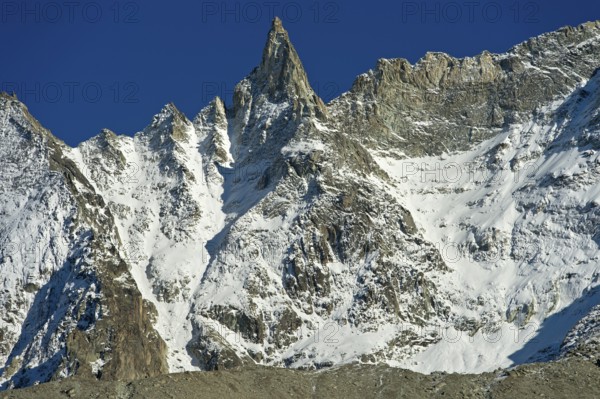 The pointed rock needle Aiguille de la Tsa, Val d'Hérens, Arolla, Valais, Switzerland