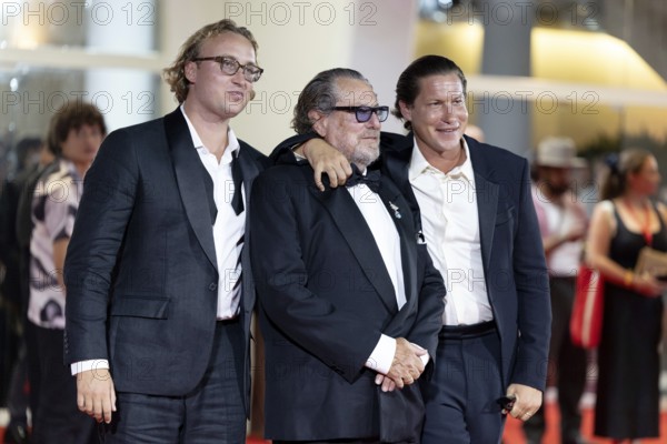 Venice, Italy - 3 September 2025: Olmo Schnabel, Julian Schnabel, Vito Schnabel during the Red Carpet of - Cartier Glory To The Filmmaker Award 2025 and In the Hand of Dante - during the 82nd Venice International Film Festival