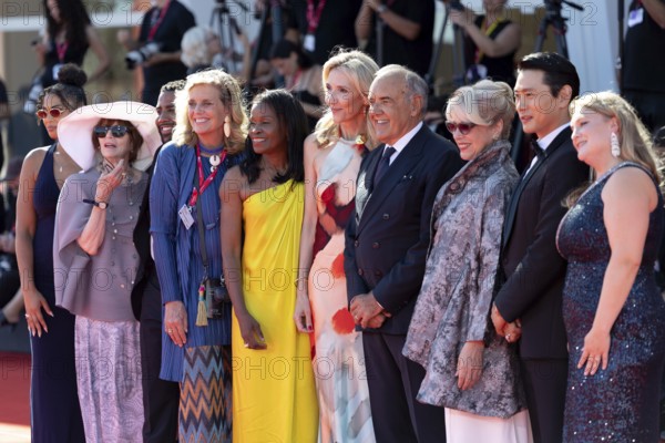 Venice, Italy - 3 September 2025: Jharrel Jerome, Geralyn Dreyfous, Misan Sagay, Helen Hoehne, güst, Teo Yoo, Danielle Turkov during the Red Carpet of - The Voice Of Hind Rajab - during the 82nd Venice International Film Festival