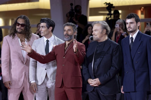 Venice, Italy - 3 September 2025: Jason Momoa, Louis Cancelmi, Oscar Isaac, Franco Nero and Duke Nicholson and Benjamin Clementine during the Red Carpet of - Cartier Glory To The Filmmaker Award 2025 and In the Hand of Dante - during the 82nd Venice International Film Festival