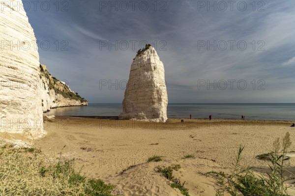 Pizzomunno rock on the Spiaggia di Castello beach in Vieste, Gargano, Apulia, Italy