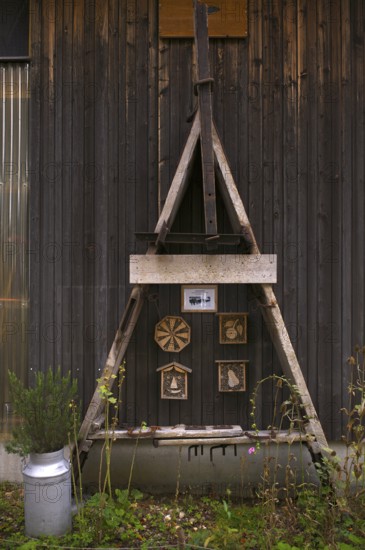 Historic snow snout, snow plough, organic farm, Erlebnishof Burgrain near Willisau, Agrovision Burgrain AG, Canton of Lucerne, Switzerland