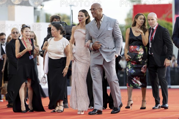 Venice, Italy - 1 September 2025: Emily Blunt and Dwayne Johnson during the red carpet of - The Smashing Machine - during the 82nd Venice International Film Festival