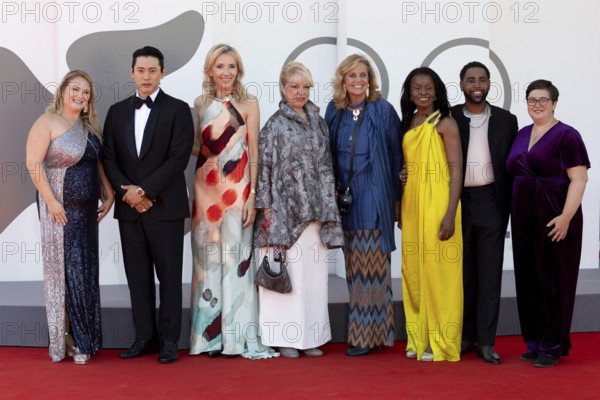 Venice, Italy - 3 September 2025: Danielle Turkov, Teo Yoo, Helen Hoehne, guest, Geralyn Dreyfous, Misan Sagay, Jharrel Jerome and guest during the Red Carpet of - The Voice Of Hind Rajab - during the 82nd Venice International Film Festival