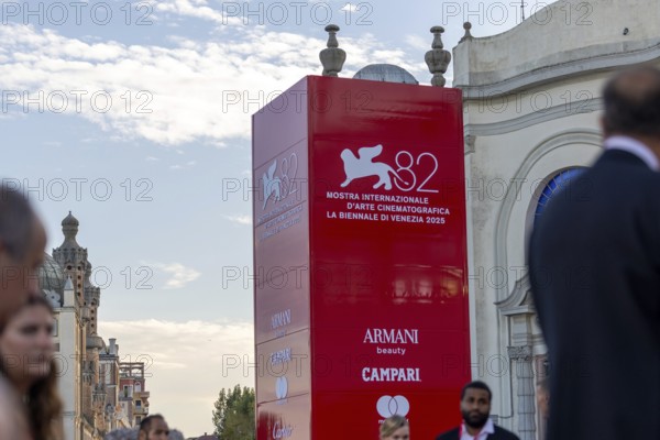 Venice, Italy - 1 September 2025: Festival billboard during the red carpet of - The Smashing Machine - during the 82nd Venice International Film Festival