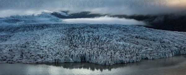 Glacier lake, glacier, summer, evening mood, panorama, aerial view, Fjallsjökull, Vatnajökull National Park, Iceland