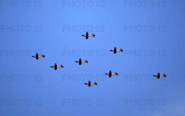Formation flight of the Swiss Air Force Squadron Pilatus PC-7 TEAM, Grosswangen, Canton Lucerne, Switzerland